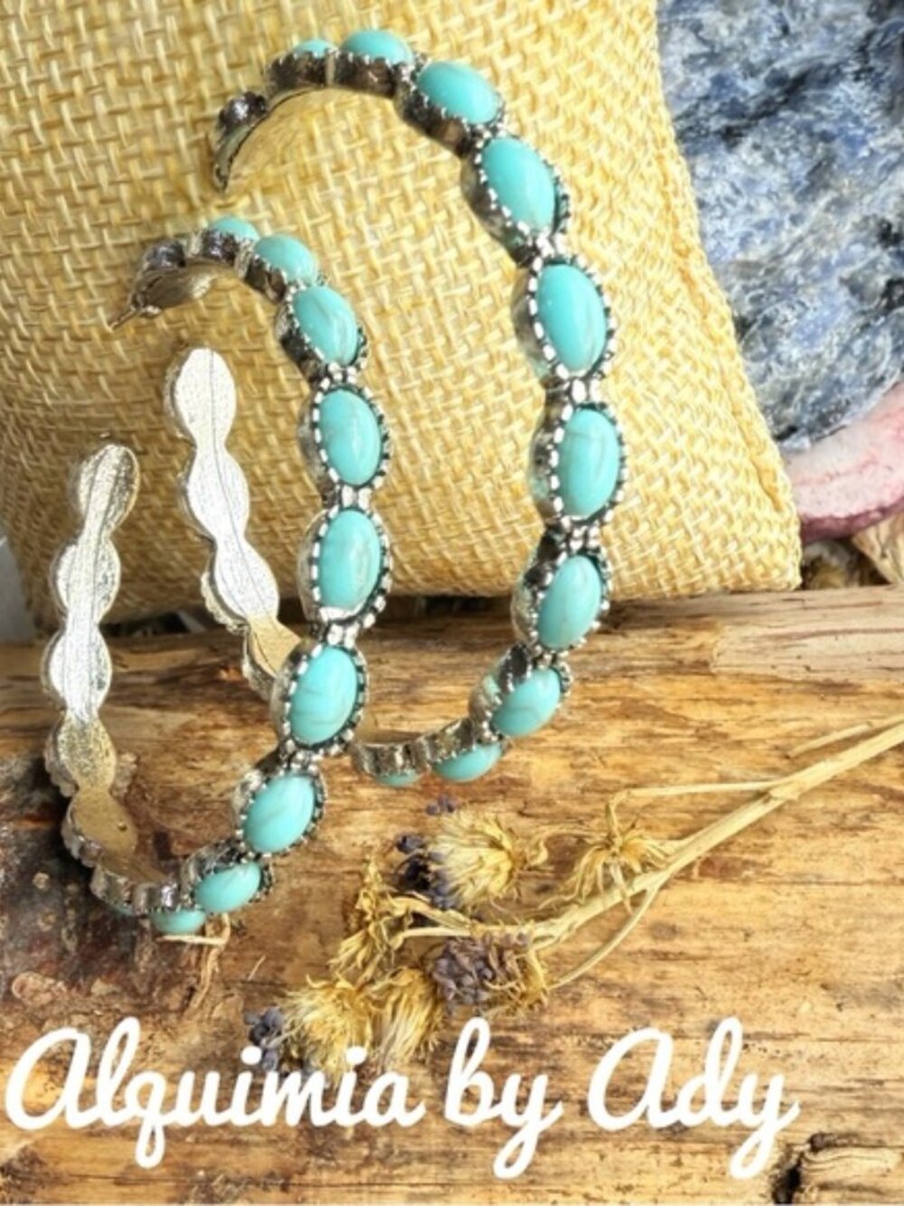 Turquoise silver hoops